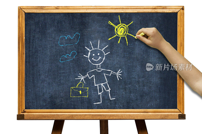 在黑板上手绘出快乐的孩子