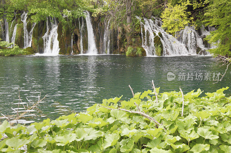 小瀑布将水流注入克罗地亚的Plitvice湖