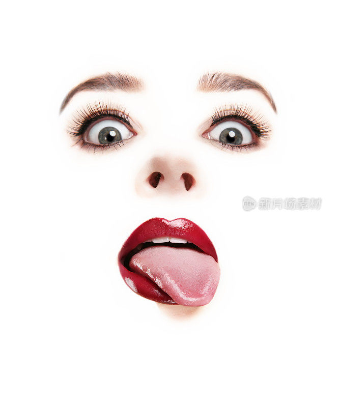 女人的眼睛，嘴唇和舌头。高的关键。