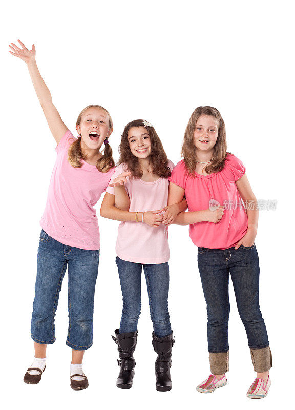三个年轻女孩在白色背景下的摄影