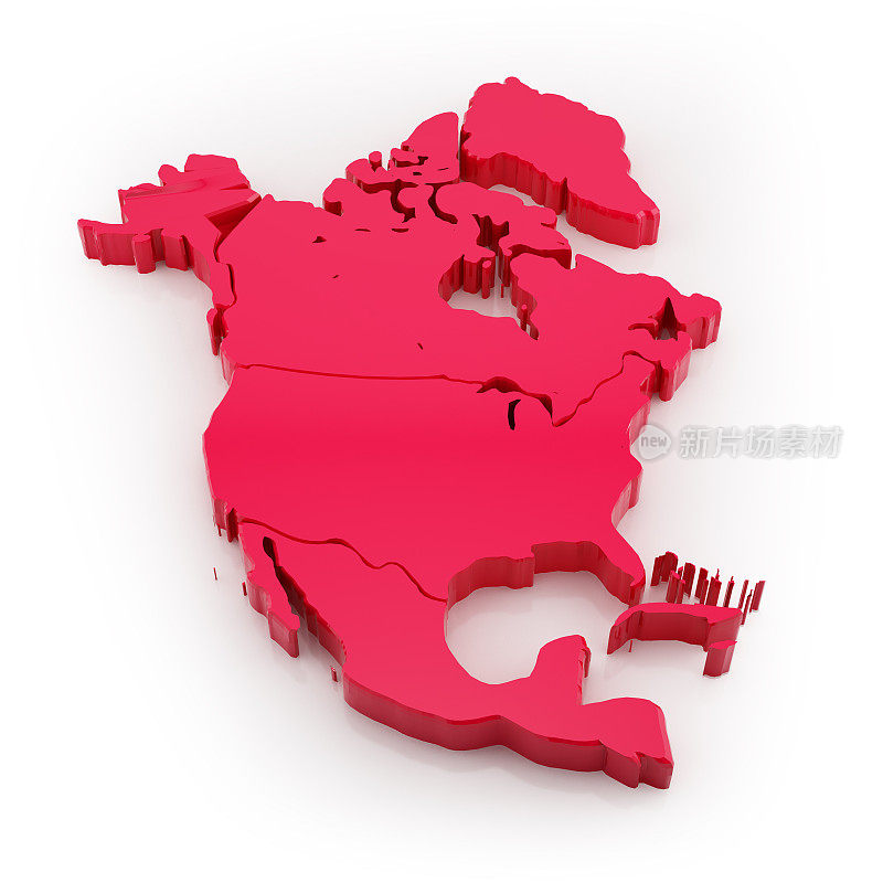 北美地图上红色孤立在白色上