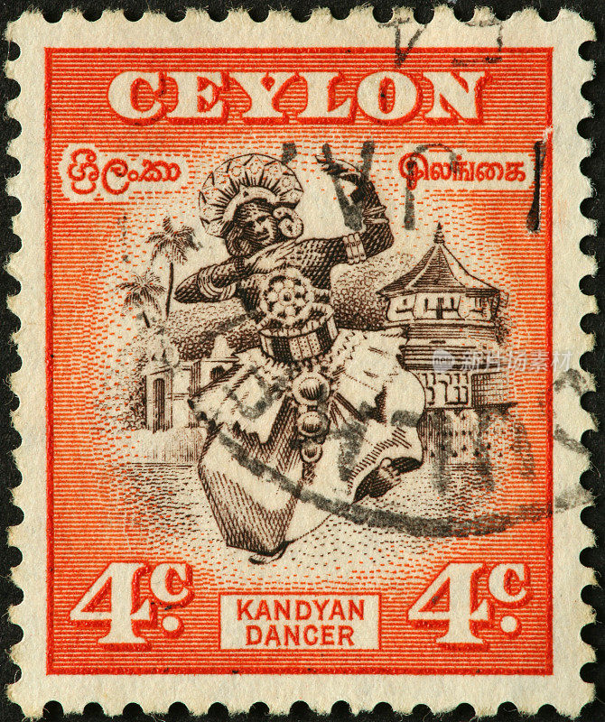 在旧锡兰邮票上的Kandyan舞者