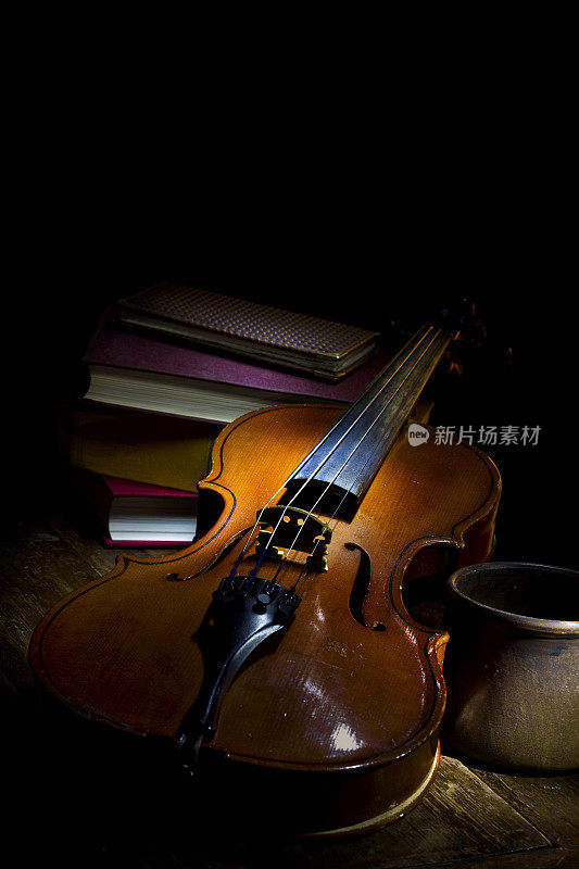 有小提琴和旧题材的静物生活