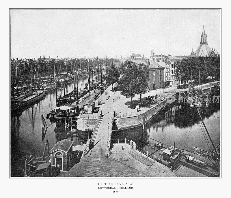 鹿特丹，荷兰，古代荷兰照片，1893年