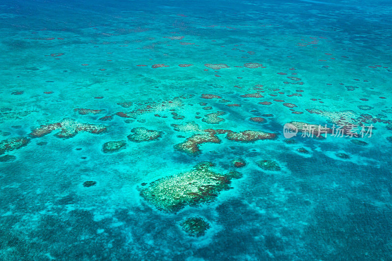 鸟瞰图珊瑚礁伯利兹加勒比龙涎香岛海景