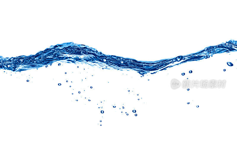 蓝色的水波液体飞溅泡沫饮料
