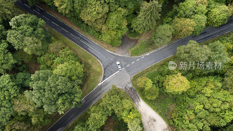 道路交叉口森林鸟瞰图