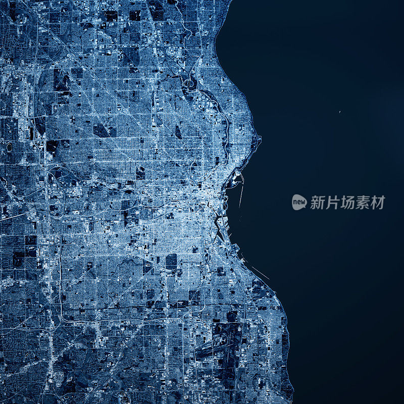 密尔沃基威斯康星州3D渲染地图蓝色俯视图2019年10月