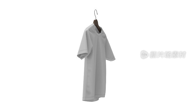 3d渲染空白白色t恤模型的木制衣架，库存照片