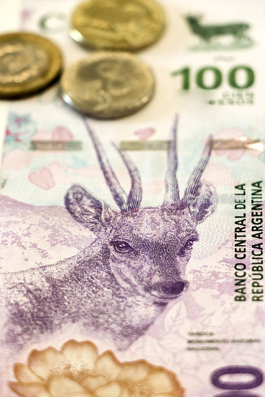 阿根廷的钞票，上面印着“塔鲁卡”潘帕斯草原上的鹿，是本地的和受保护的物种。