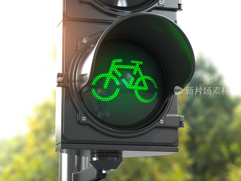 自行车绿灯亮交通灯。免费自行车道或自行车区。自行车友好的政治理念。可持续发展的交通工具。