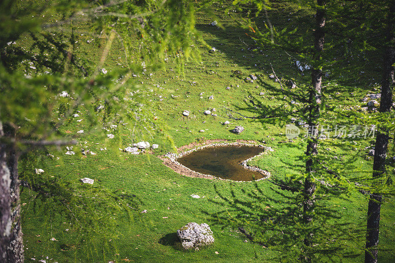 高山草甸与心形的湖