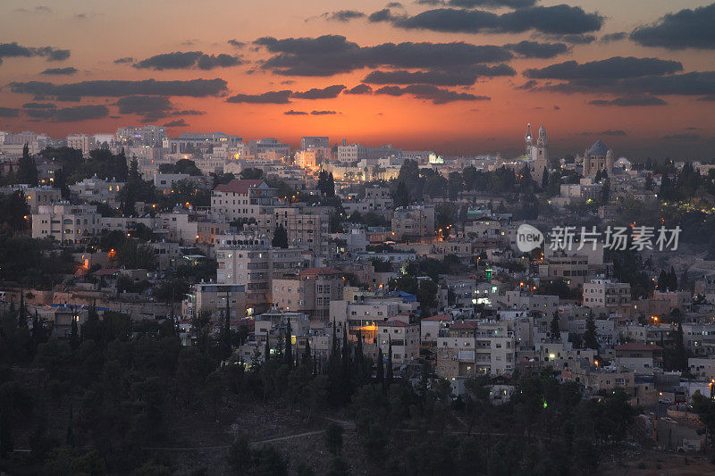 耶路撒冷老城天际线全景鸟瞰图