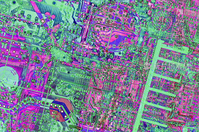 彩色电子印刷电路板细节程式化的超现实艺术表现