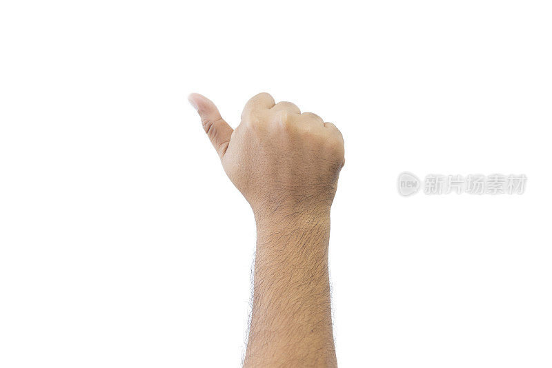 特写男人的手背。张开的手，显示一个手指的意思是6号，在问候延伸复制空间孤立的白色背景。文本空间。