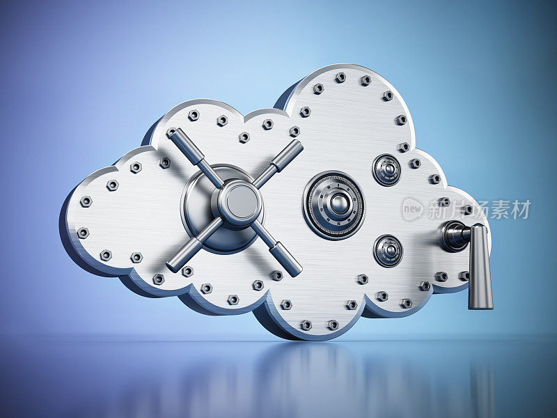 安全云数据存储概念与保险库门和金属云结构