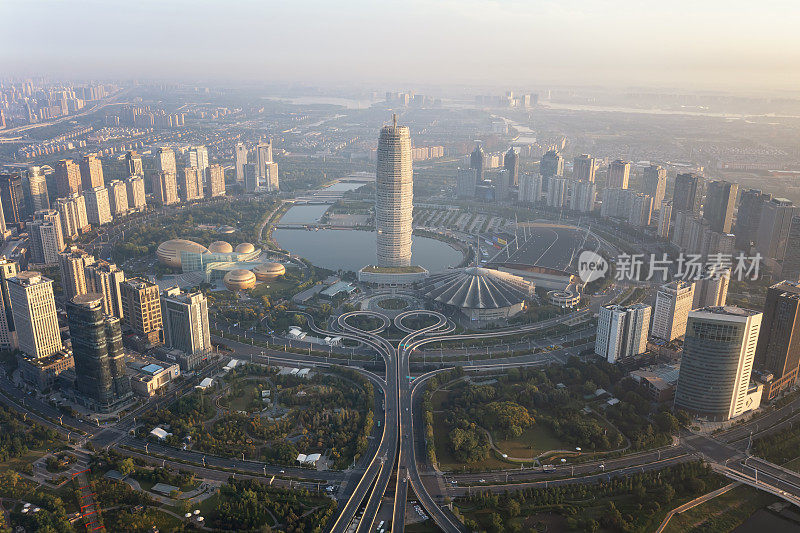 中国郑州全景天际线航拍照片
