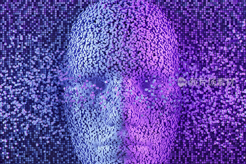 人工智能，深度学习，技术背景。用立方体颗粒溶解人脸。