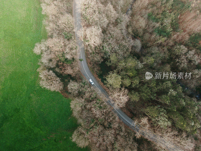 从上方俯瞰乡村道路