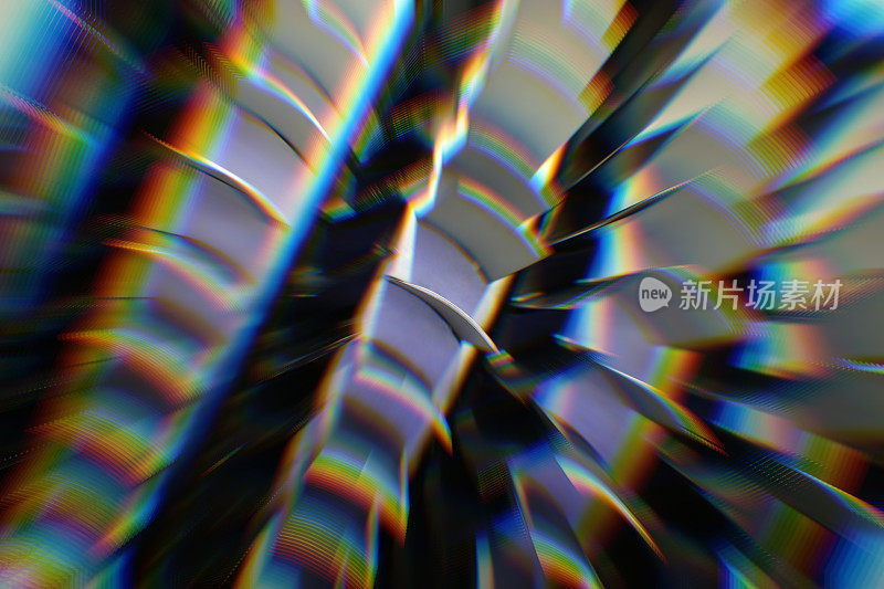 涡轮燃气蒸汽叶片铲背景棱镜故障抽象未来的漩涡图案霓虹银色彩虹技术纹理特写
