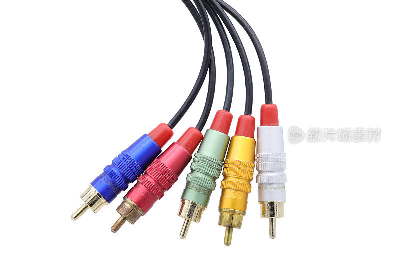 多色AV电缆连接器隔离在白色背景。