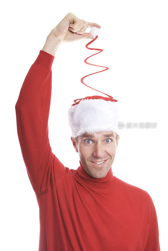 微笑活泼的圣诞老人帽子男人白色背景