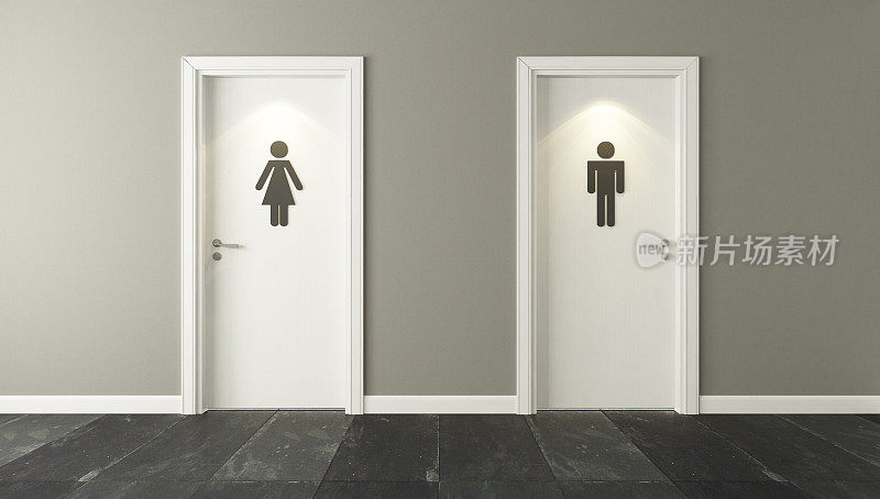 男性和女性卫生间的白色门