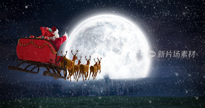 圣诞老人乘着雪橇迎明月