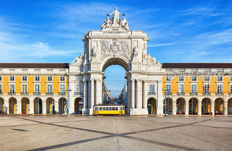 葡萄牙里斯本，黄色有轨电车