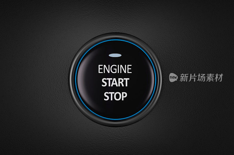 汽车发动机启动和停止按钮。三维渲染
