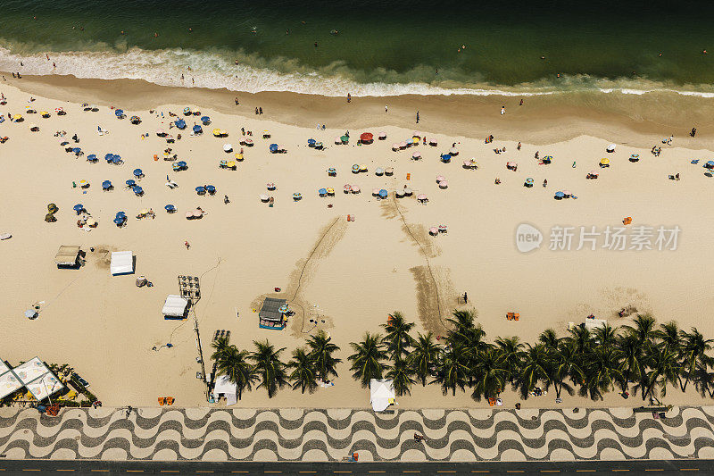 科帕卡巴纳海滩鸟瞰图，巴西里约热内卢