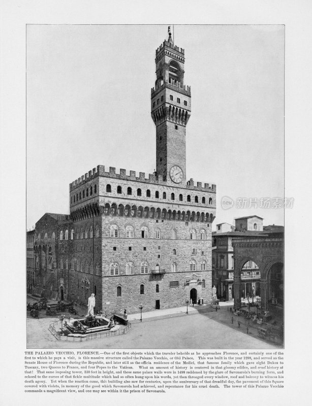 古意大利摄影:维琪奥宫，佛罗伦萨，意大利，1893