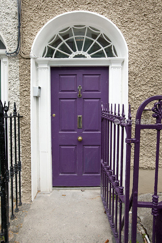 漂亮的紫色门在爱尔兰的房子