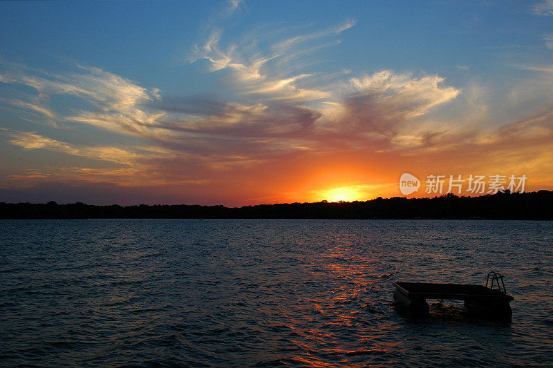傍晚湖上的日落