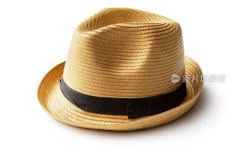 帽子:草帽孤立在白色背景