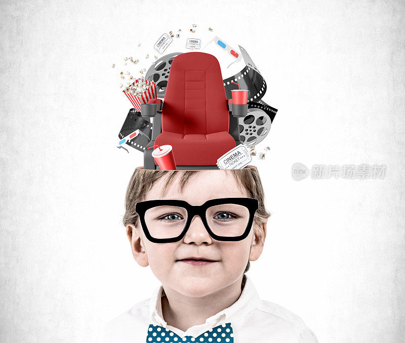 戴眼镜的小男孩和电影概念