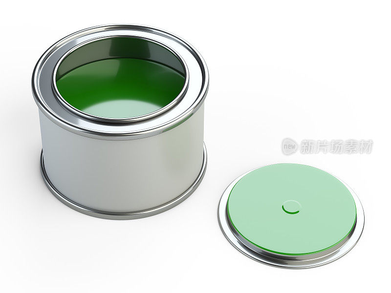 打开的金属罐，涂上绿色油漆。