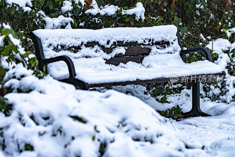 雪地里的公园长椅