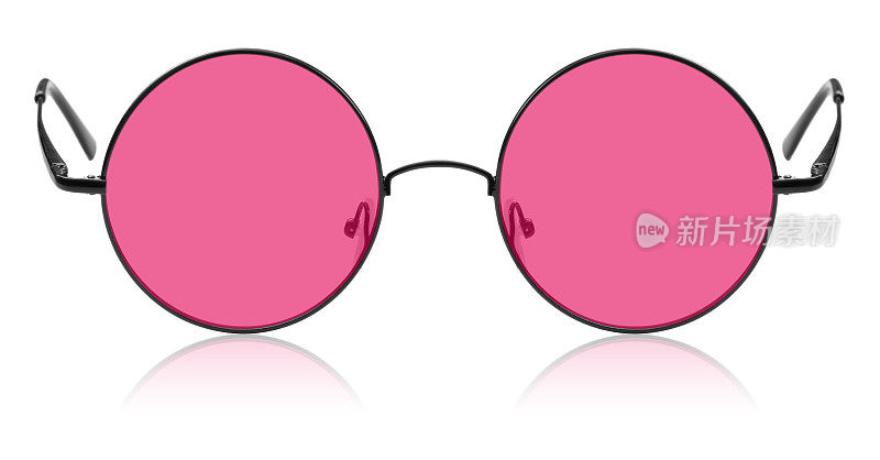粉色镜片的圆形嬉皮士眼镜