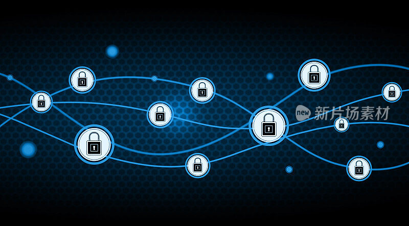 许多锁显示网络安全通过整个互联网