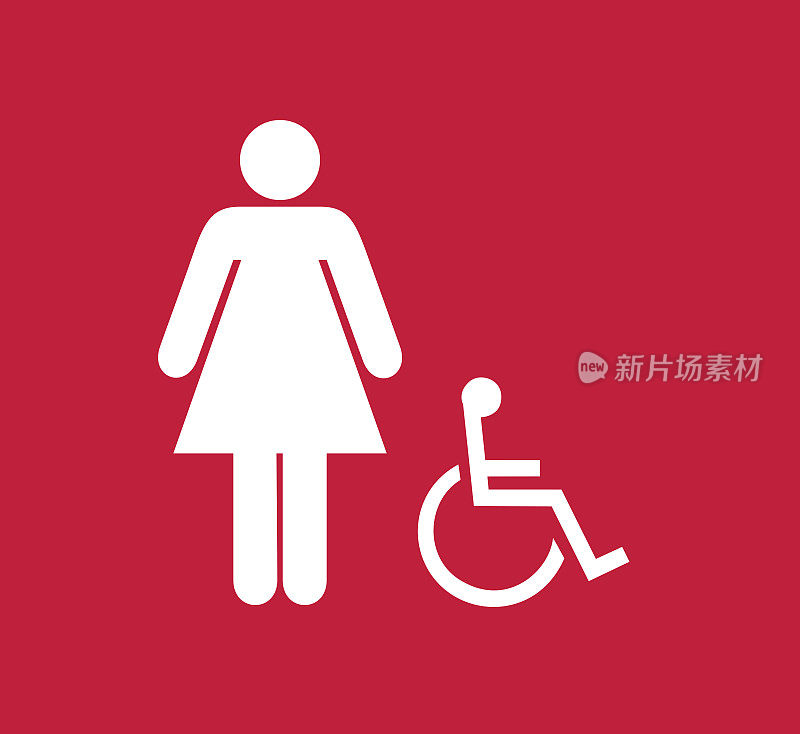 方形红白相间的女性和残疾人厕所标志