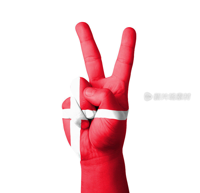 手工制作V形手势，丹麦国旗