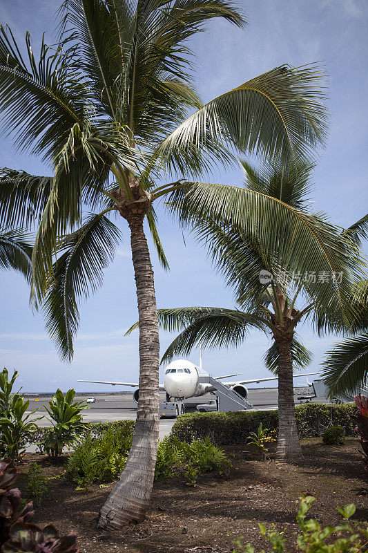 热带机场跑道上的飞机