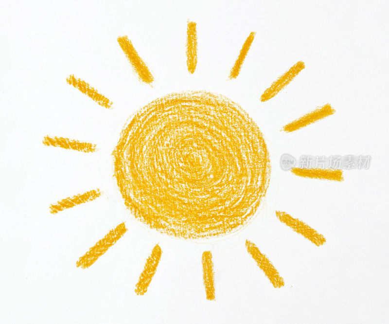 蜡笔画的太阳在白色的背景