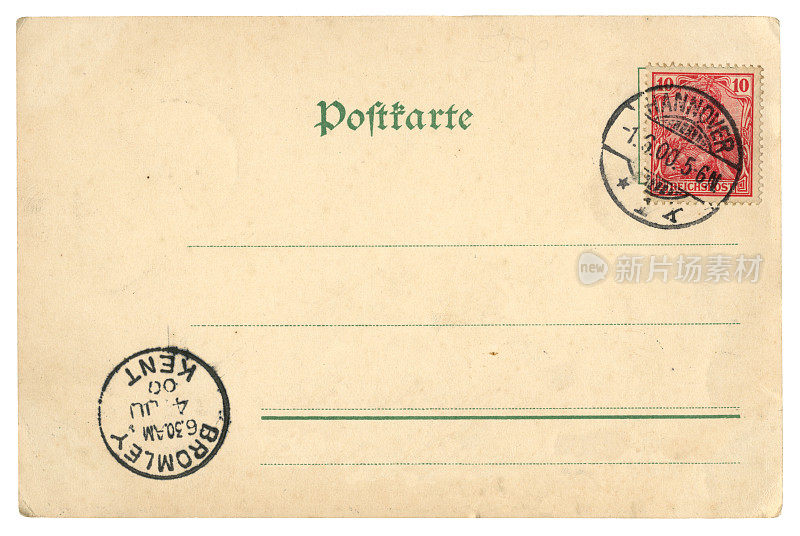 1900年从德国汉诺威寄往肯特郡布罗姆利的明信片
