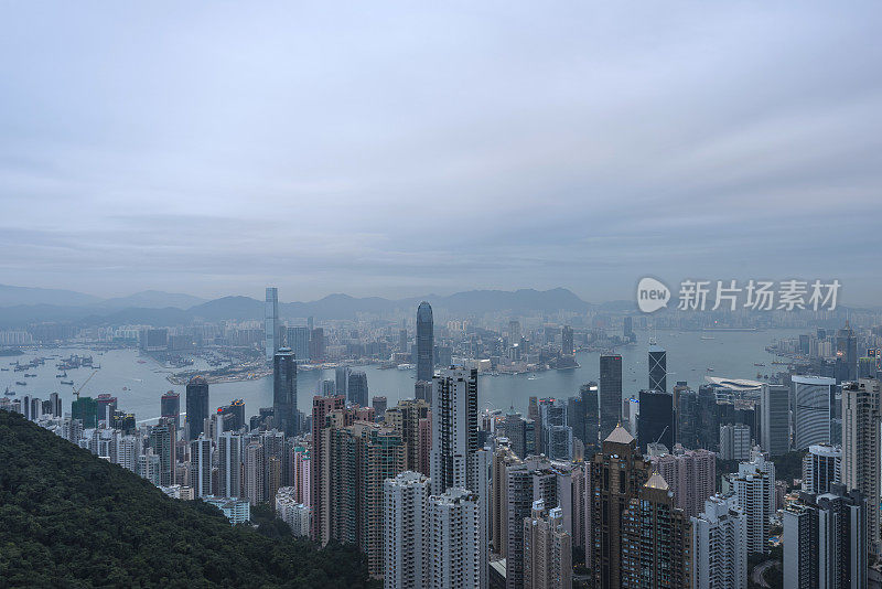 香港天际线港在暮光垂直照明