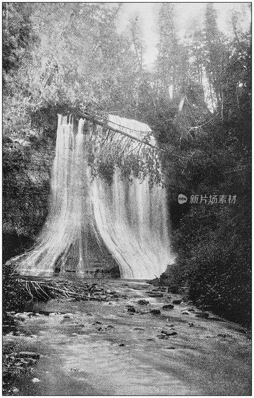 美国著名风景的古董照片:矿工瀑布，苏必利尔湖