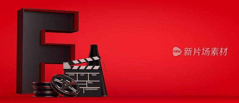 3d渲染电影工业概念红色背景