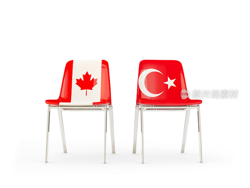 两把带有加拿大和土耳其国旗的椅子