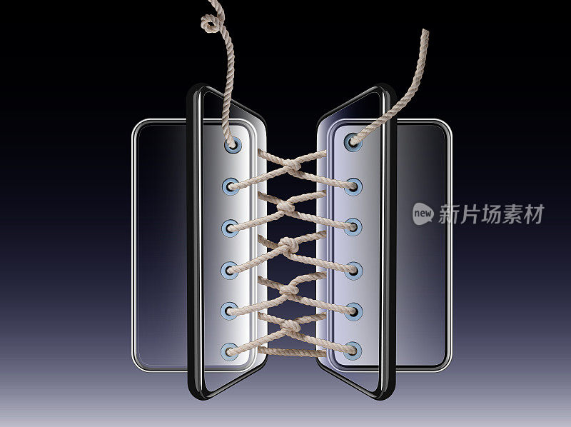 多部智能手机编织成绳子，就像鞋子里的鞋带